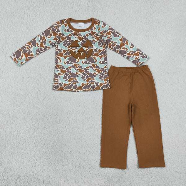 BLP1193 RTS boy clothes halloween pumpkin print embroidery boy winter pants set