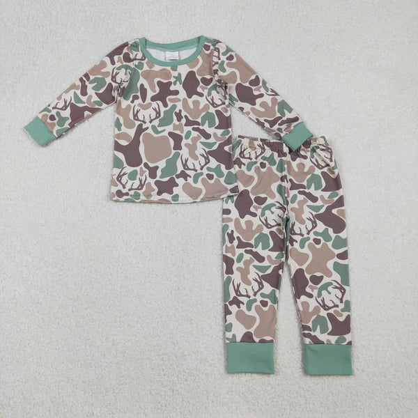 BLP1232 RTS toddler boy clothes camo deer hunting boy winter pajamas set