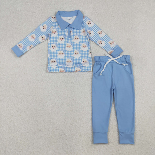 BLP1295 RTS boy clothes blue santa claus boy christmas outfit