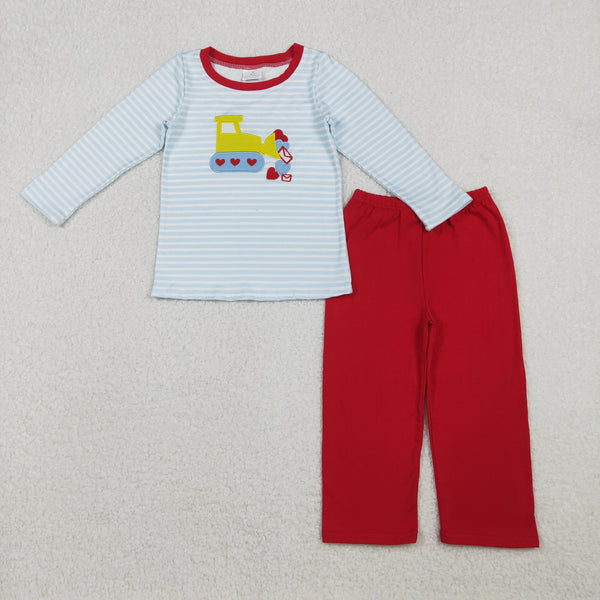 BLP1302 RTS boy clothes heart valentines day boy winter pajamas set EMBROIDERY