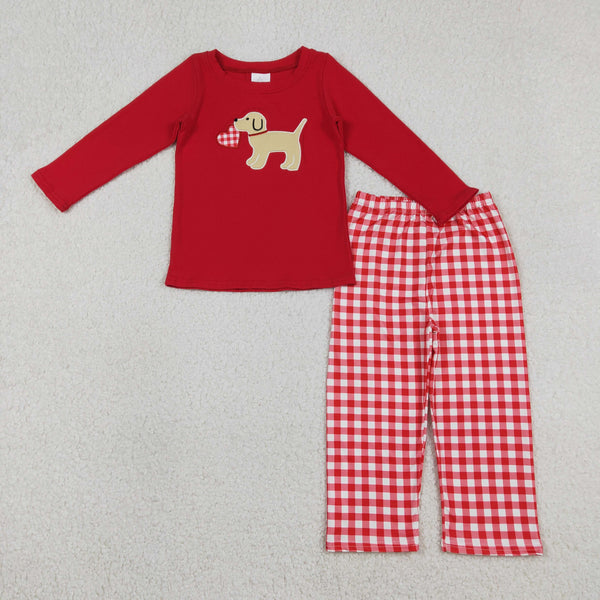 BLP1397 RTS toddler boy clothes dog pubby embroidery boy Valentines embroidery outfit