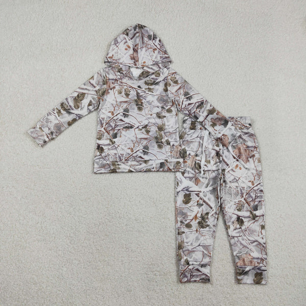 BLP1400 RTS kids boy clothes green leaves hunting clothes boy winter hoodies set