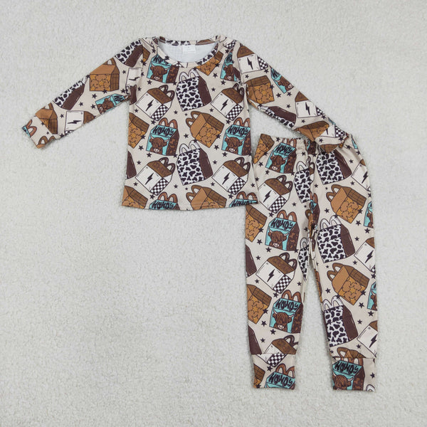 BLP1414 RTS  toddler boy clothes highland farm clothing cow boy winter pajamas outfit