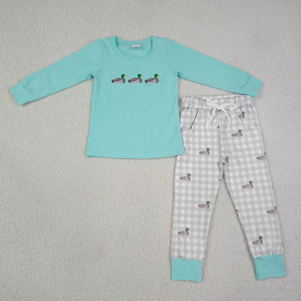 RTS BLP1424 toddler boy clothes mallards embroidery boy winter outfit pants set