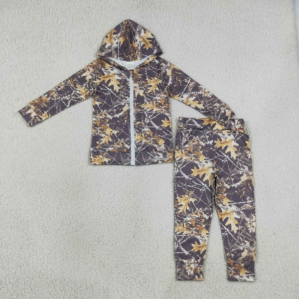 BLP1439 RTS kids boy clothes leaves hunting clothes boy winter hoodies set