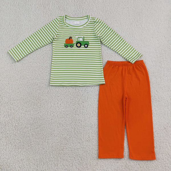 RTS BLP1441 toddler boy clothes pumpkin embroidery boy fall outfit