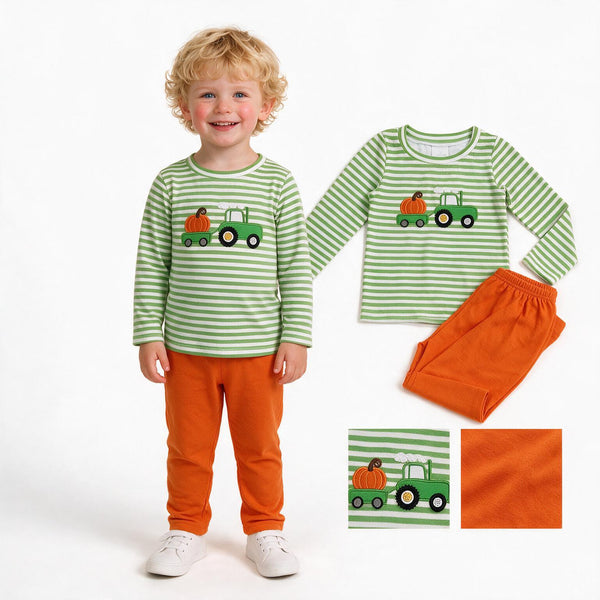 RTS BLP1441 toddler boy clothes pumpkin embroidery boy fall outfit