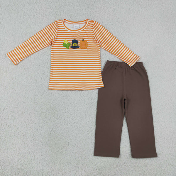 RTS BLP1442  toddler boy clothes pumpkin embroidery boy fall outfit halloween clothes