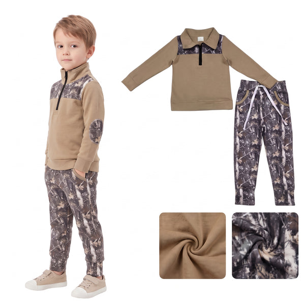 RTS BLP1446 kids boy clothes khaki leaves boy winter outfit pants set