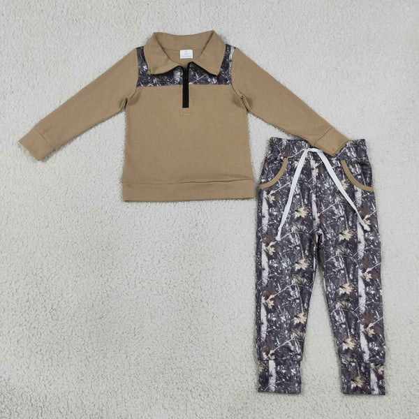 RTS BLP1446 kids boy clothes khaki leaves boy winter outfit pants set