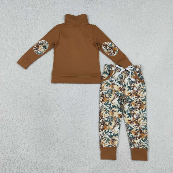 RTS BLP1447 kids boy clothes brown leaves boy winter outfit pants set