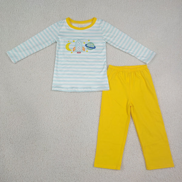 RTS BLP1455 toddler boy clothes Space rocket embroidery boy winter outfit pants set