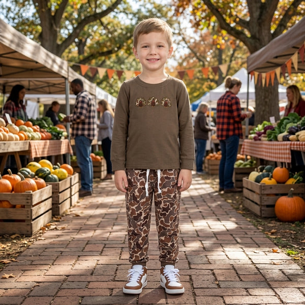RTS BLP1473 baby boy clothes turkey embroidery  toddler boy long sleeve outfit thanksgiving clothes