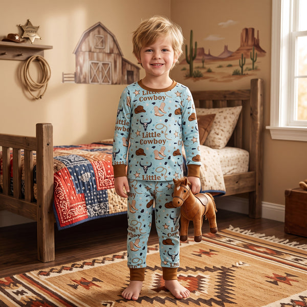 RTS BLP1485 baby boy clothes cowboys print long sleeve pant outfit western clothes pajamas set