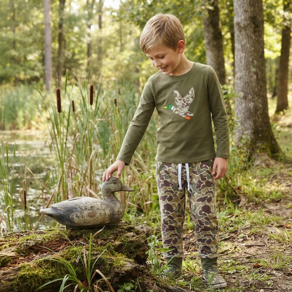 RTS BLP1494 toddler boy clothes mallard duck embroidery long sleeve outfit winter clothing hunting clothes