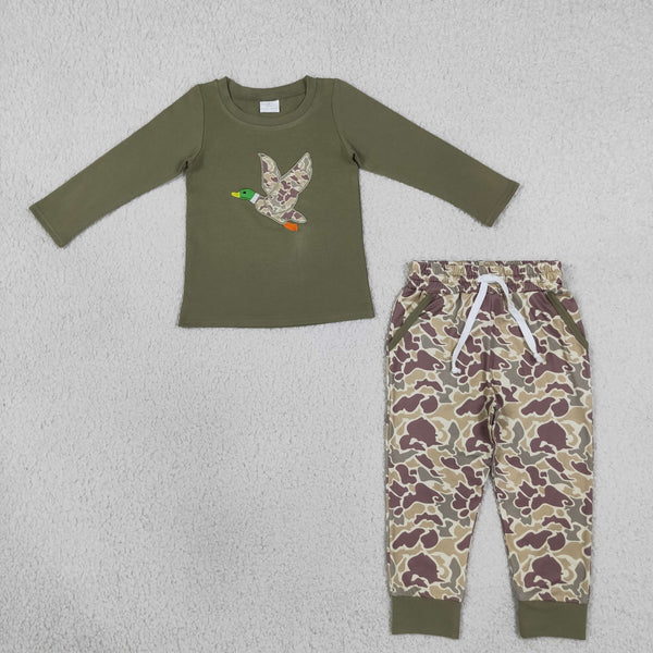 RTS BLP1494 toddler boy clothes mallard duck embroidery long sleeve outfit winter clothing hunting clothes