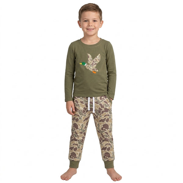RTS BLP1494 toddler boy clothes mallard duck embroidery long sleeve outfit winter clothing hunting clothes