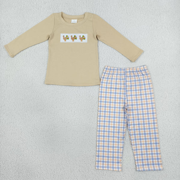 RTS BLP1495 toddler boy clothes duck embroidery long sleeve outfit