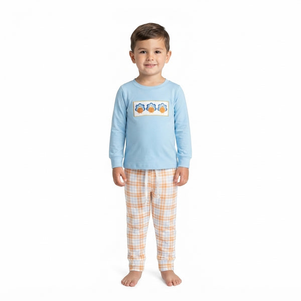 RTS BLP1498 baby boy clothes thanksgiving duck embroidery print long sleeve top pant outfit