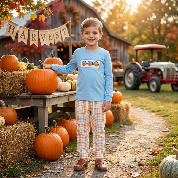 RTS BLP1498 baby boy clothes thanksgiving duck embroidery print long sleeve top pant outfit
