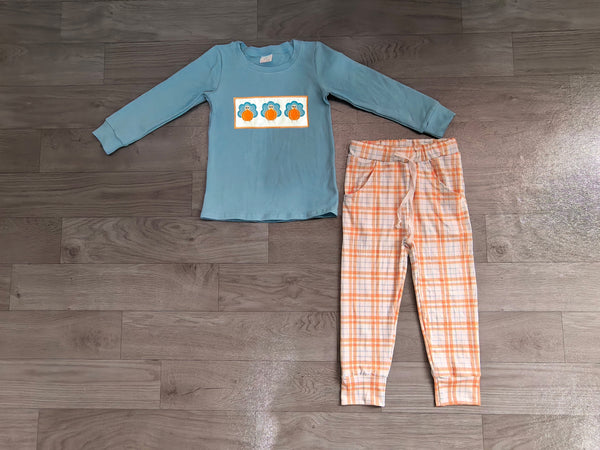 no MOQ BLP1498 pre-order  toddler boy clothes  turkey pumpkin embroidery boy fall outfit-real pic 2026.8.11