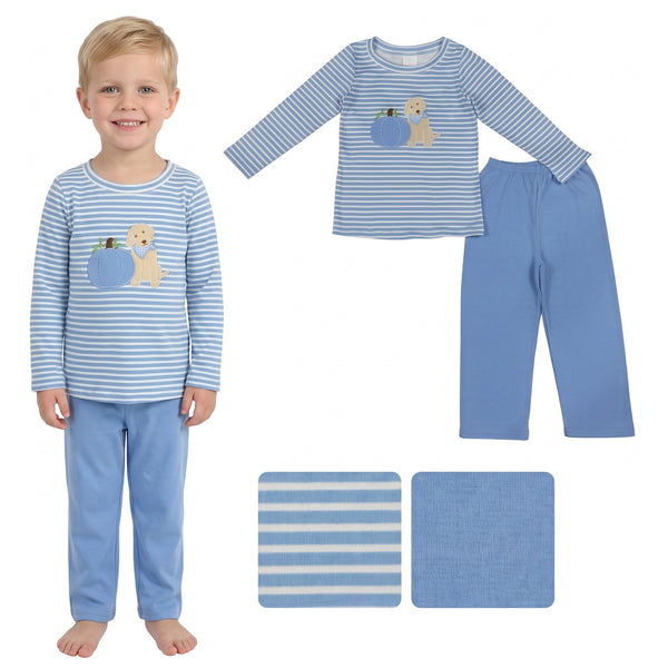 BLP1500 RTS boy clothes pumpkin print embroidery boy fall winter pants set