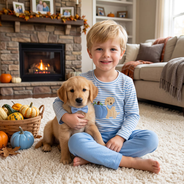 BLP1500 RTS boy clothes pumpkin print embroidery boy fall winter pants set