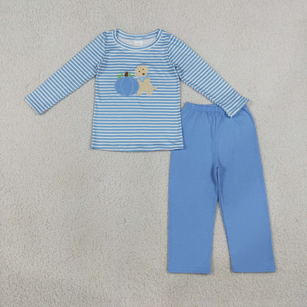 BLP1500 RTS boy clothes pumpkin print embroidery boy fall winter pants set