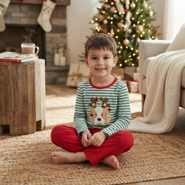 RTS BLP1502 RTS Kids clothes deer dog embroidery boy winter christmas outfit