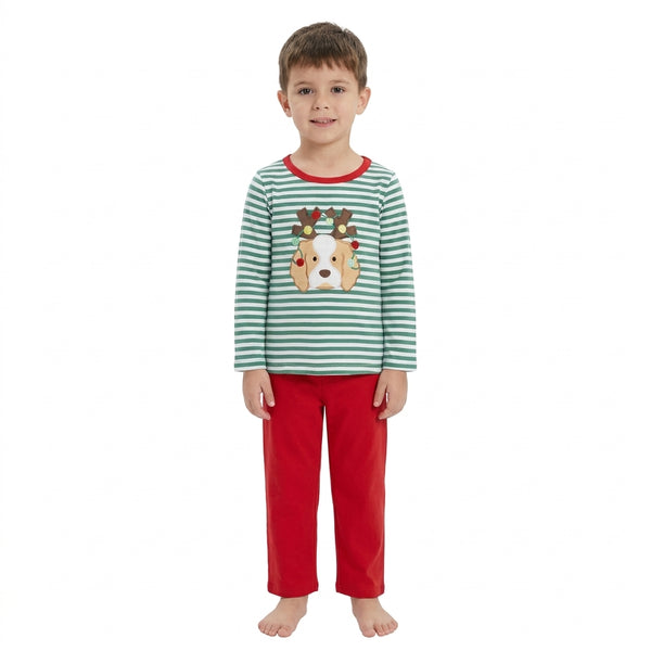 RTS BLP1502 RTS Kids clothes deer dog embroidery boy winter christmas outfit