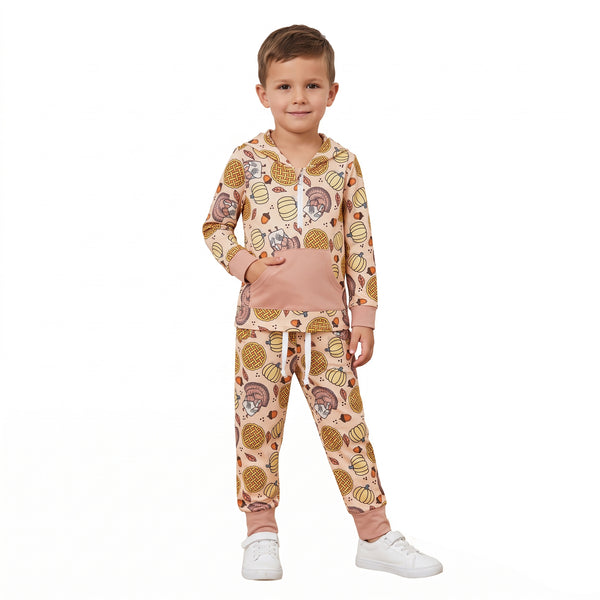 RTS BLP1504 baby boy clothes thanksgiving party print long sleeve hooded pant outfit