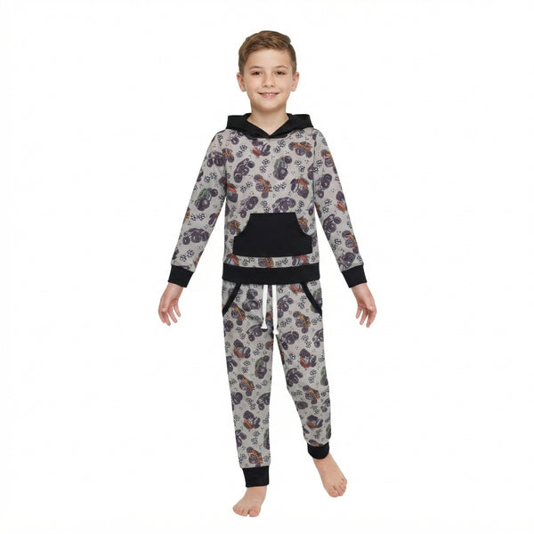 RTS BLP1511 toddler boy clothes leopard duck print long sleeve hooded outfit