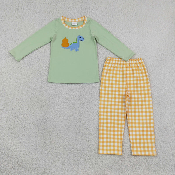 RTS BLP1515 baby boy clothes dinosaur embroidery print long sleeve top pant outfit