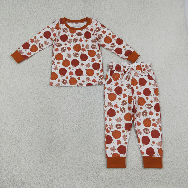 RTS Matching clothing fall pumpkin print kid long sleeve romper top pant fall clothing-2026.9.17