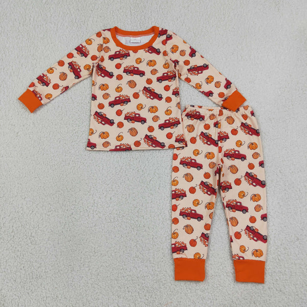 RTS Matching clothing family thanksgiving pumpkin truck print kid long sleeve romper pant blanket fall clothing-2026.9.19