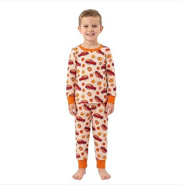 RTS BLP1541 baby boy clothes car pumpkin print long sleeve top pant outfit