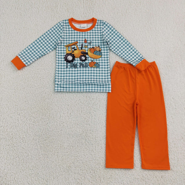 RTS Matching clothing fall tractor pumpkin print kid long sleeve romper top pant fall clothing-2026.9.18