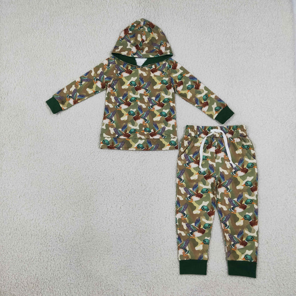 RTS BLP1543 baby boy clothes green camo duck long sleeve hoodies winter pants set