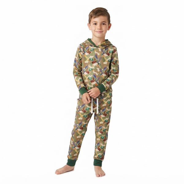 RTS BLP1543 baby boy clothes green camo duck long sleeve hoodies winter pants set