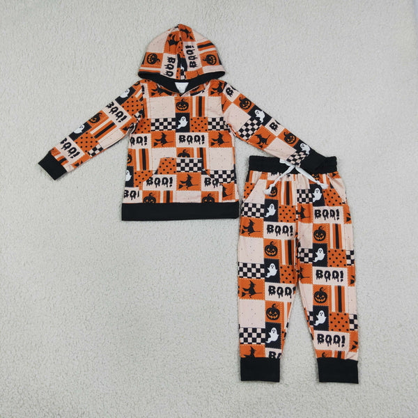 RTS Matching clothing halloween boo ghost pumpkin witch print kid long sleeve romper hoodie pant fall clothing-2026.9.22
