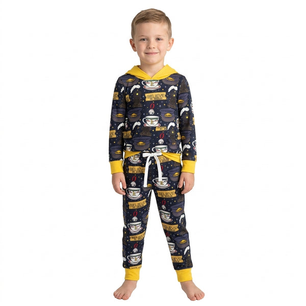 RTS BLP1552 baby boy clothes space rocket print long sleeve hooded top pant outfit