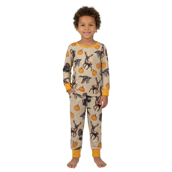 RTS BLP1556 baby boy clothes halloween deer pumpkin print long sleeve pant outfit pajamas set