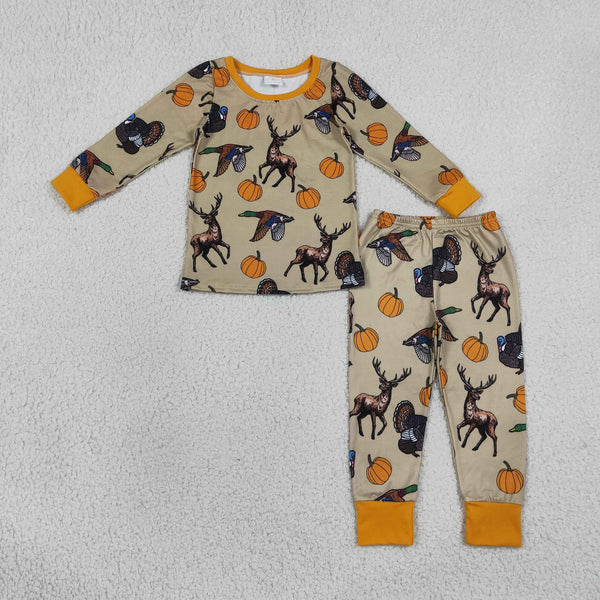 RTS Matching clothing thanksgiving deer turkey print kid long sleeve romper pant blanket fall clothing-2026.9.17