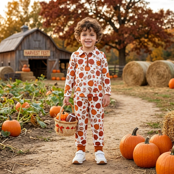 RTS BLP1573  bundle baby boy clothes fall football print long sleeve pant outfit