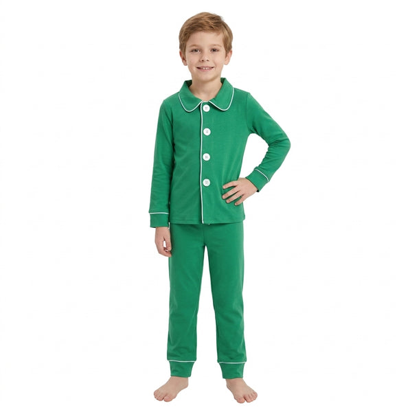RTS BLP1594 toddler boy clothes solid green collar button long sleeve outfit