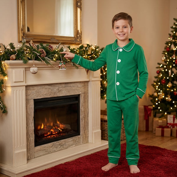 RTS BLP1594 toddler boy clothes solid green collar button long sleeve outfit