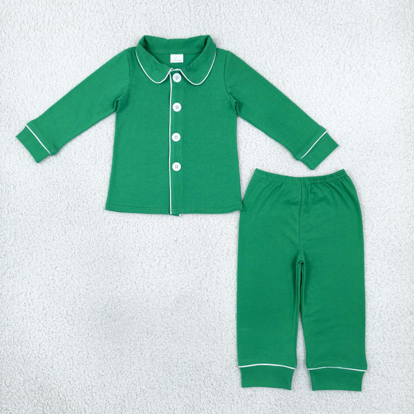 RTS BLP1594 toddler boy clothes solid green collar button long sleeve outfit