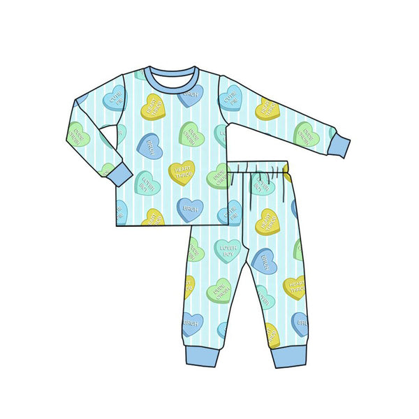 Preorder MOQ 5 pcs Each Style Valentine's Love Stripe Blue Kids Matching Clothes-2026.8.27