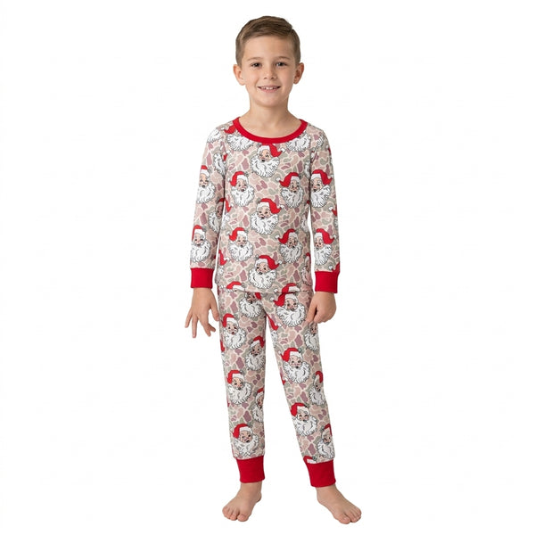 RTS BLP1613 santa christmas print toddler boy clothes long sleeve pants outfit Christmas pajamas set