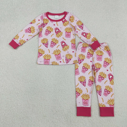 BLP3065 RTS toddler girl clothes heart fries girl valentines day pajamas set